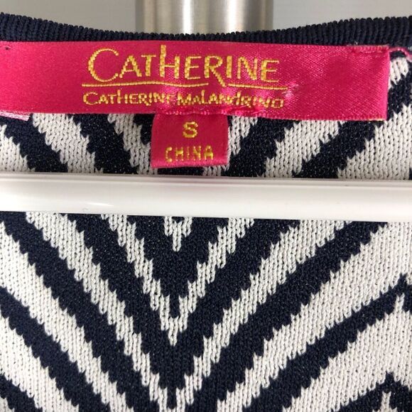 CATHERINE Malandrino Valerie Navy White ZigZag Knit Dress Sz‎ S - Picture 9 of 10